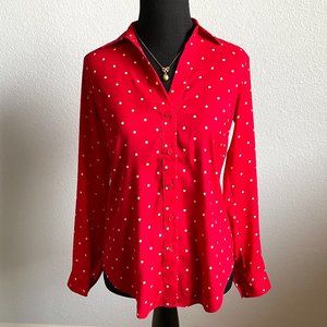 Ann Taylor Red White Polka Dot Long Sleeve Blouse -- Size XXSP
